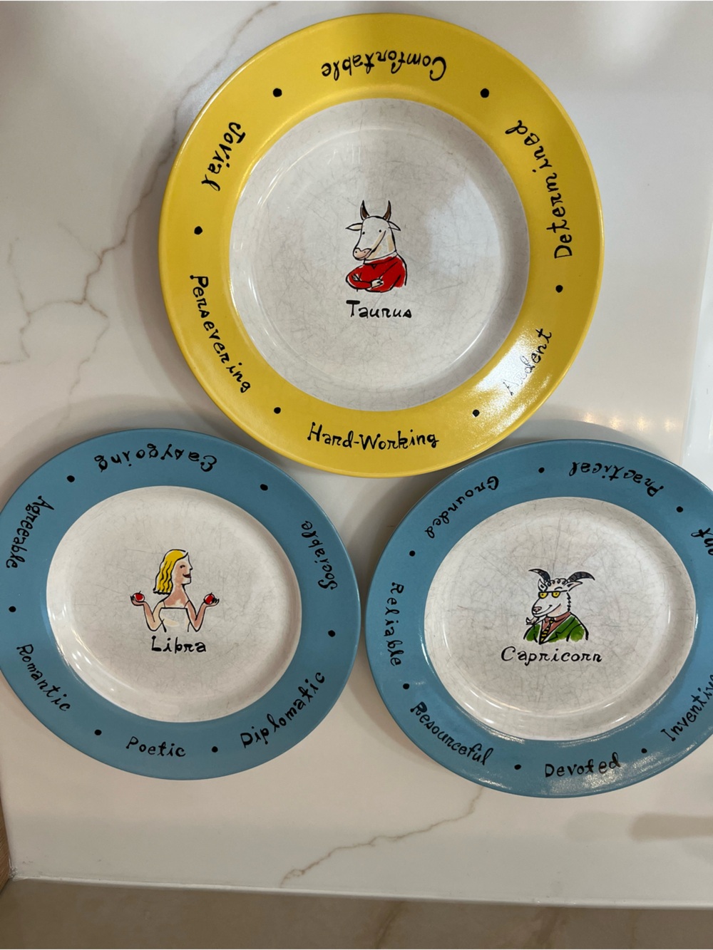 Pottery Barn "What's Your Sign?" Zodiac 8" Plates - Taurus, Capricorn, Libra